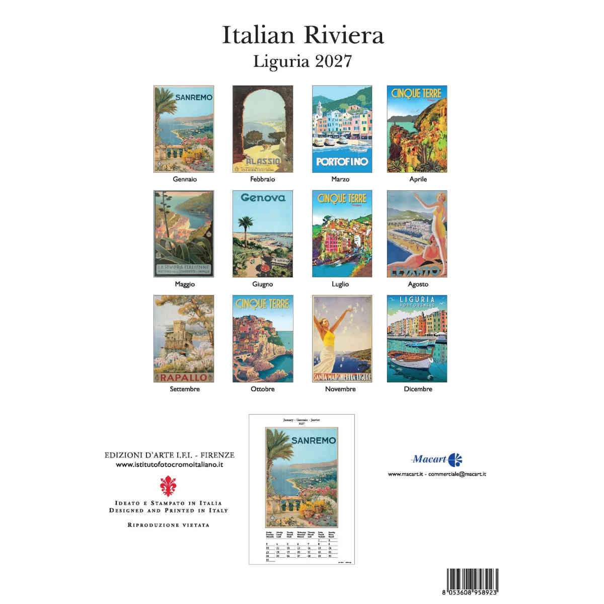 The Paperie Italian Riviera 2027 Deluxe Wall Calendar | Minimax