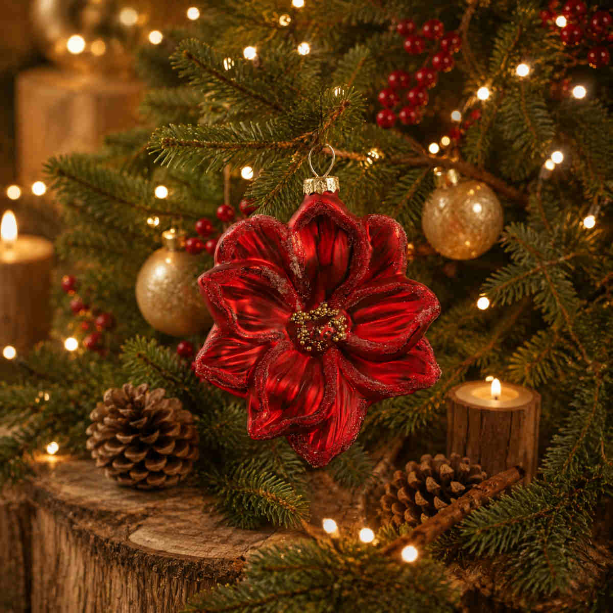 Flower Decoration Red/Gold 10cm | Minimax