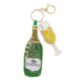 Coast to Coast Home Prosecco Beaded Keyring Green 6x19cm