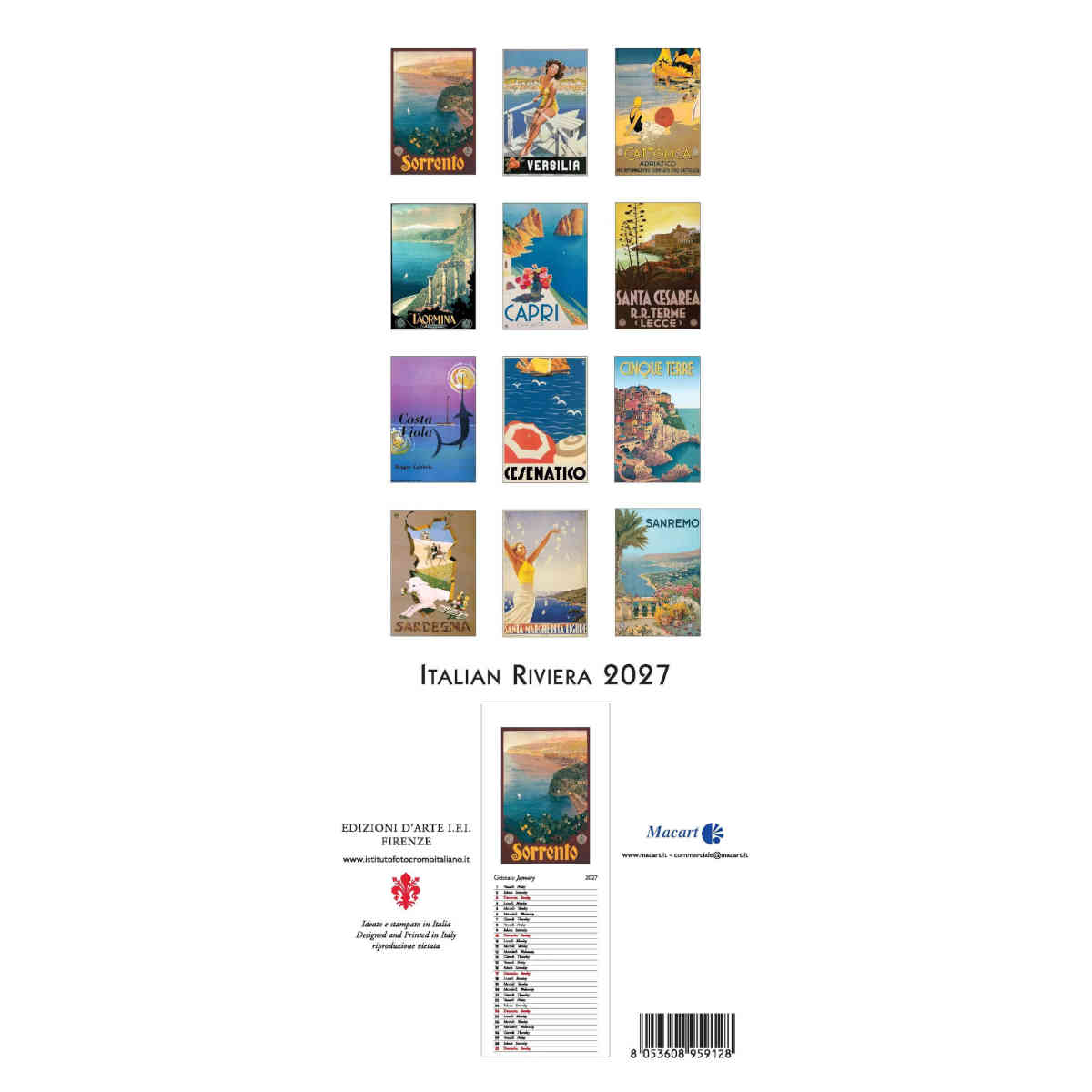 The Paperie Italian Riviera 2027 Slim Wall Calendar