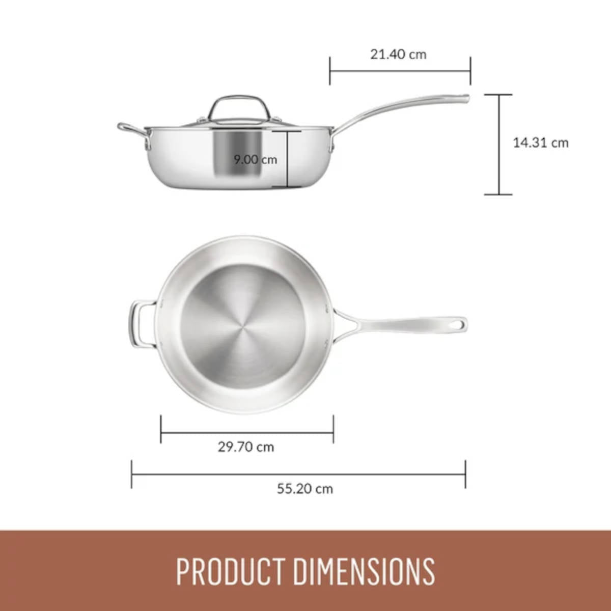 Essteele Eternita Stainless Steel Induction Chef's Pan with Lid 28cm (4.7L)