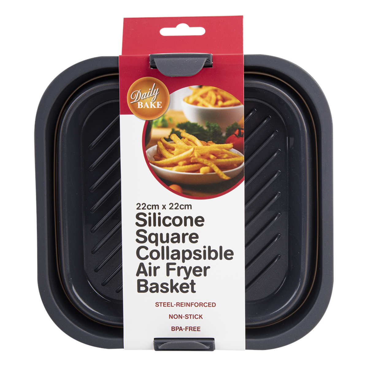 Daily Bake Silicone Square Collapsible Air Fryer Basket Charcoal 22cm | Minimax