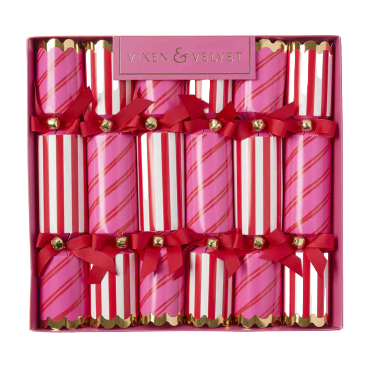 Vixen & Velvet Carnival Stripe Cracker Red/Pink Set of 6 | Minimax