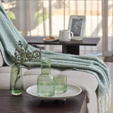 Pilbeam Living Florian Carafe Set 770mL Green – decorative glass carafe and cup set with botanical etched design in soft green finish