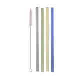 Appetito Glass Straw with Brush Set of 4 – eco-friendly reusable drinking straws in assorted colors with cleaning brush included.