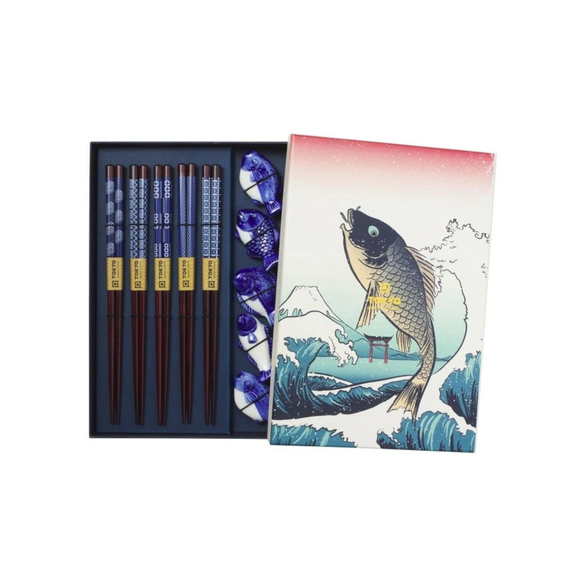 Tokyo Design Chopstick Blue Fish Chopsticks with Rest 10 piece | Minimax