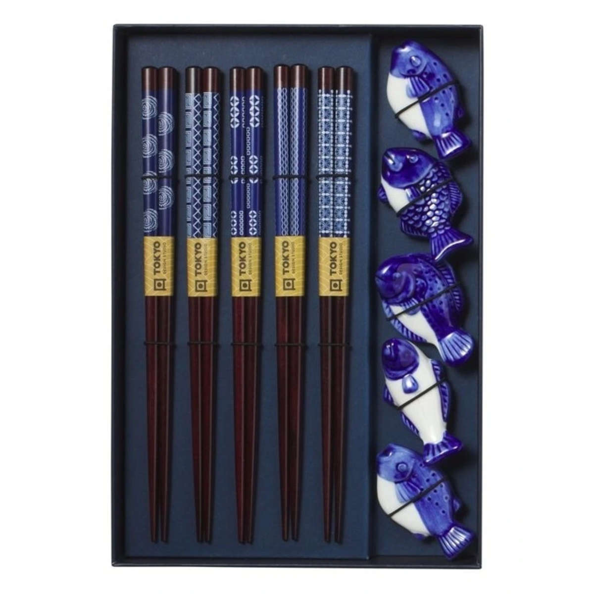 Tokyo Design Chopstick Blue Fish Chopsticks with Rest 10 piece | Minimax