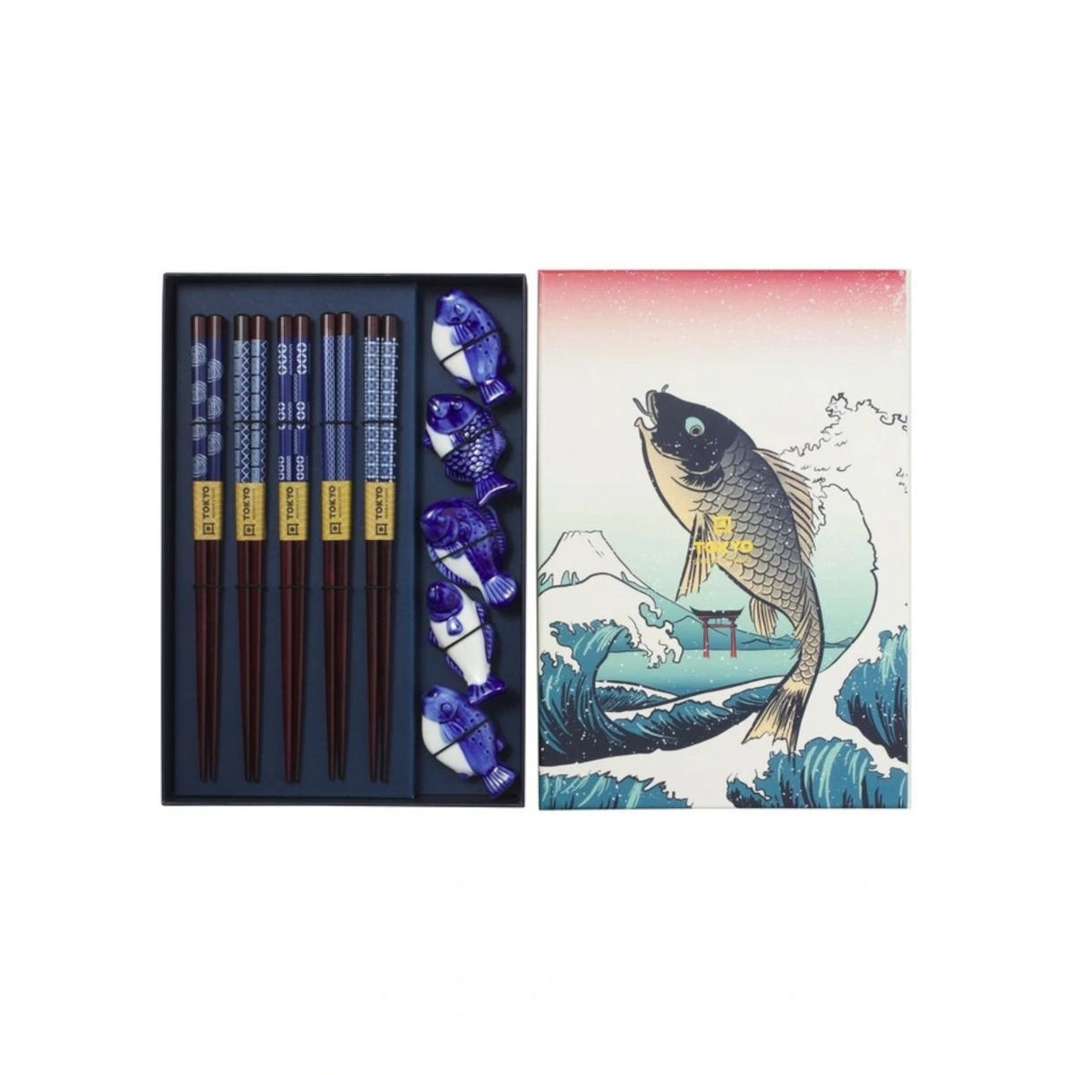 Tokyo Design Chopstick Blue Fish Chopsticks with Rest 10 piece | Minimax