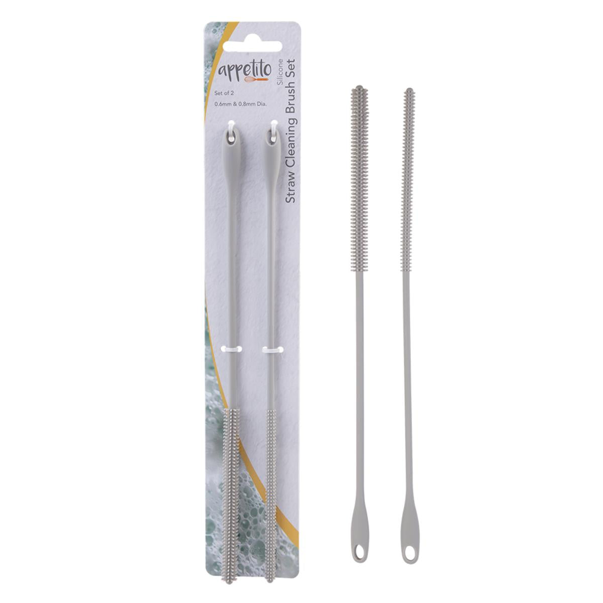 Appetito Silicone Cleaning Straw Brush Set of 2 – reusable brushes designed for cleaning stainless steel, bamboo, and silicone straws easily