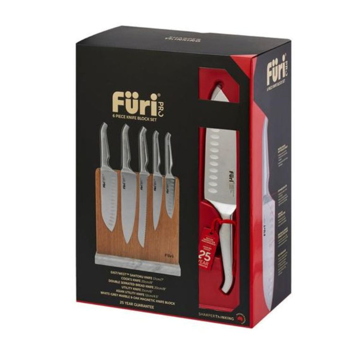 Furi Round Marble Knife Block White & Oak (Set of 6) | Minimax