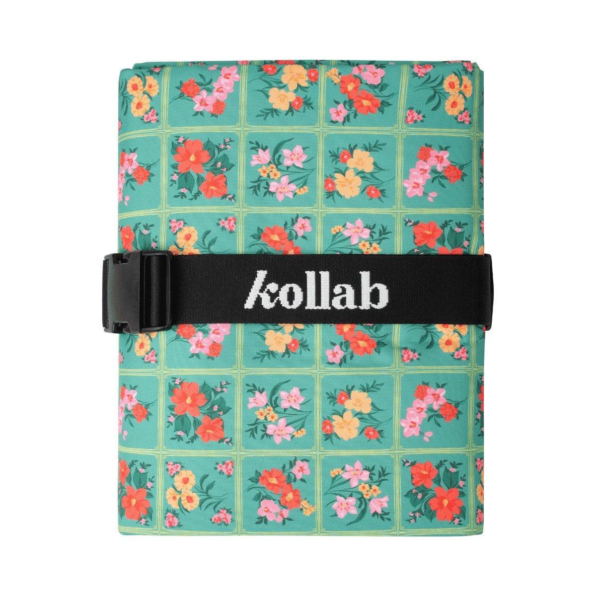 Kollab Picnic Mat Vintage Patch 2m x 2m featuring teal background with small colourful patchwork pattern