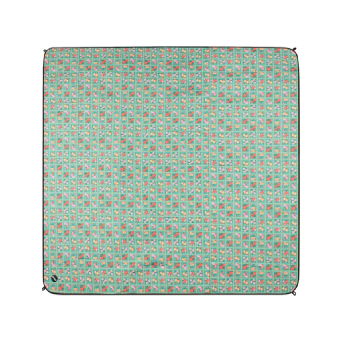 Kollab Picnic Mat Vintage Patch 2m x 2m featuring teal background with small colourful patchwork pattern