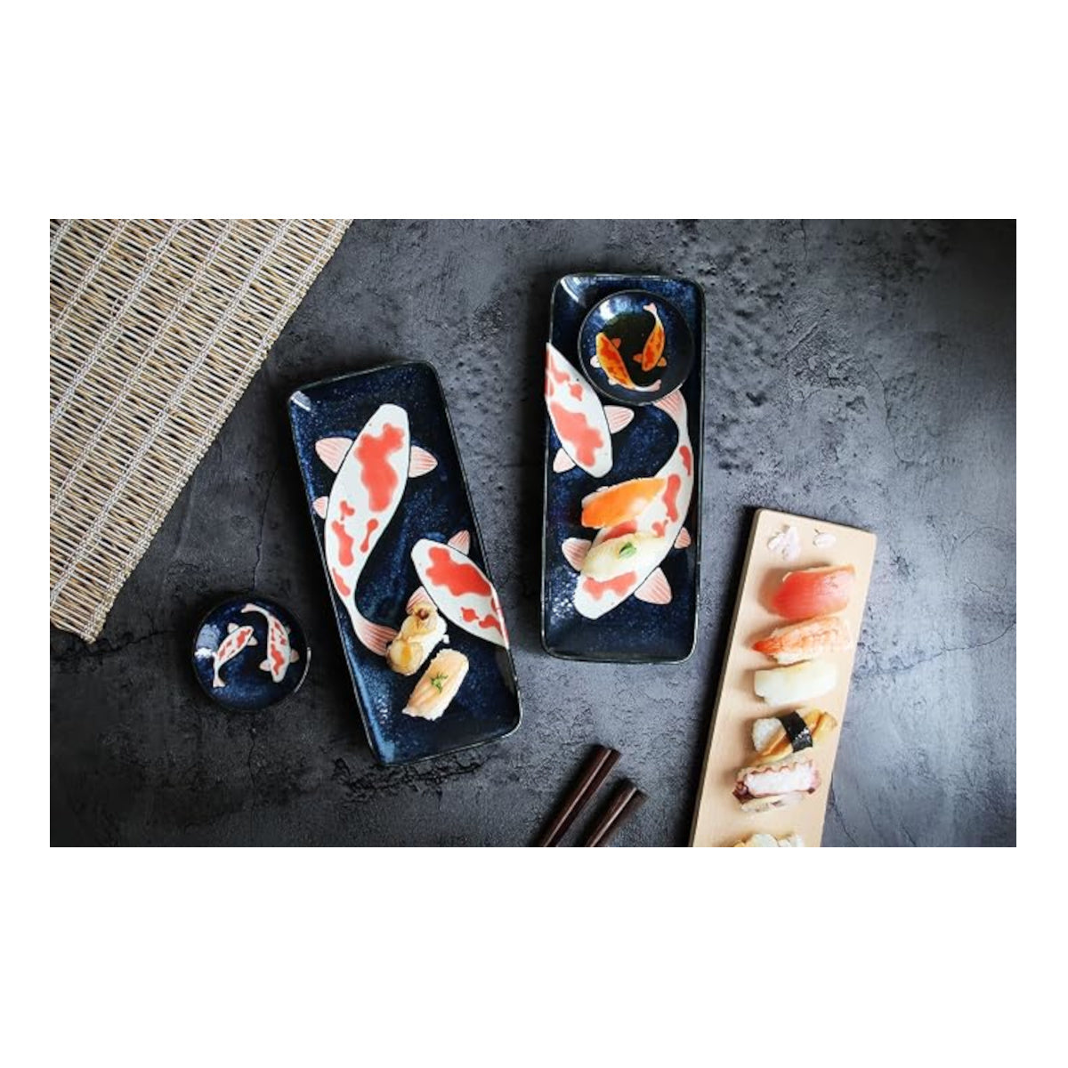 Aizome Porcelain Plate & Dish Set Koi Carp (Set of 4) | Minimax