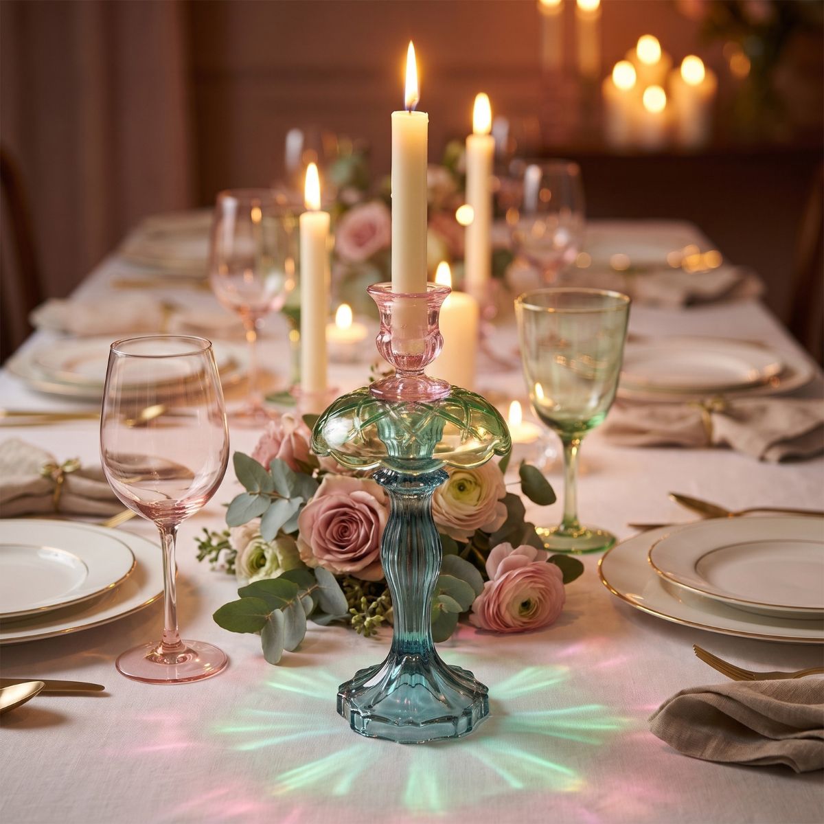 Swing Gifts Pemina Glass Candle Holder Pink Green 28cm