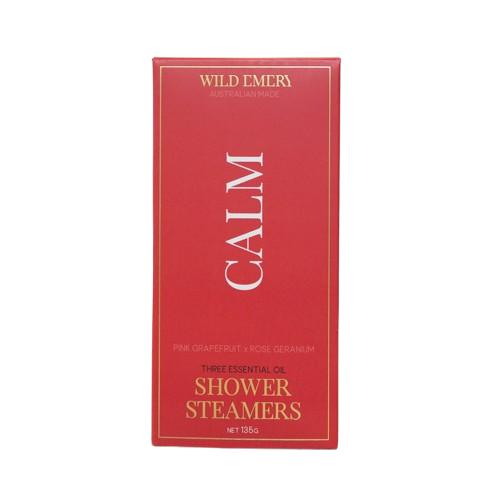 Wild Emery Calm Shower Steamers Pack of 3 – essential oil infused steamers with pink grapefruit and rose geranium for relaxation.