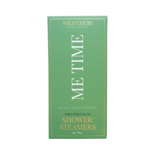 Wild Emery Me Time Shower Steamers Pack of 3 – essential oil steam tablets with key lime and sweet peppermint for refreshing self-care.