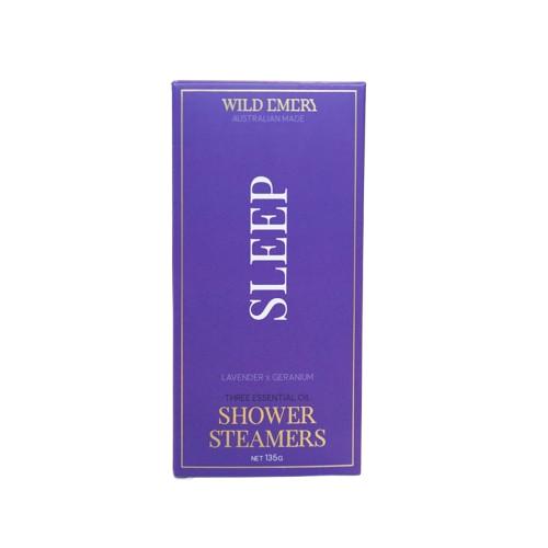 Wild Emery Sleep Shower Steamers Pack of 3 – essential oil steam tablets with lavender and geranium to promote rest and relaxation.