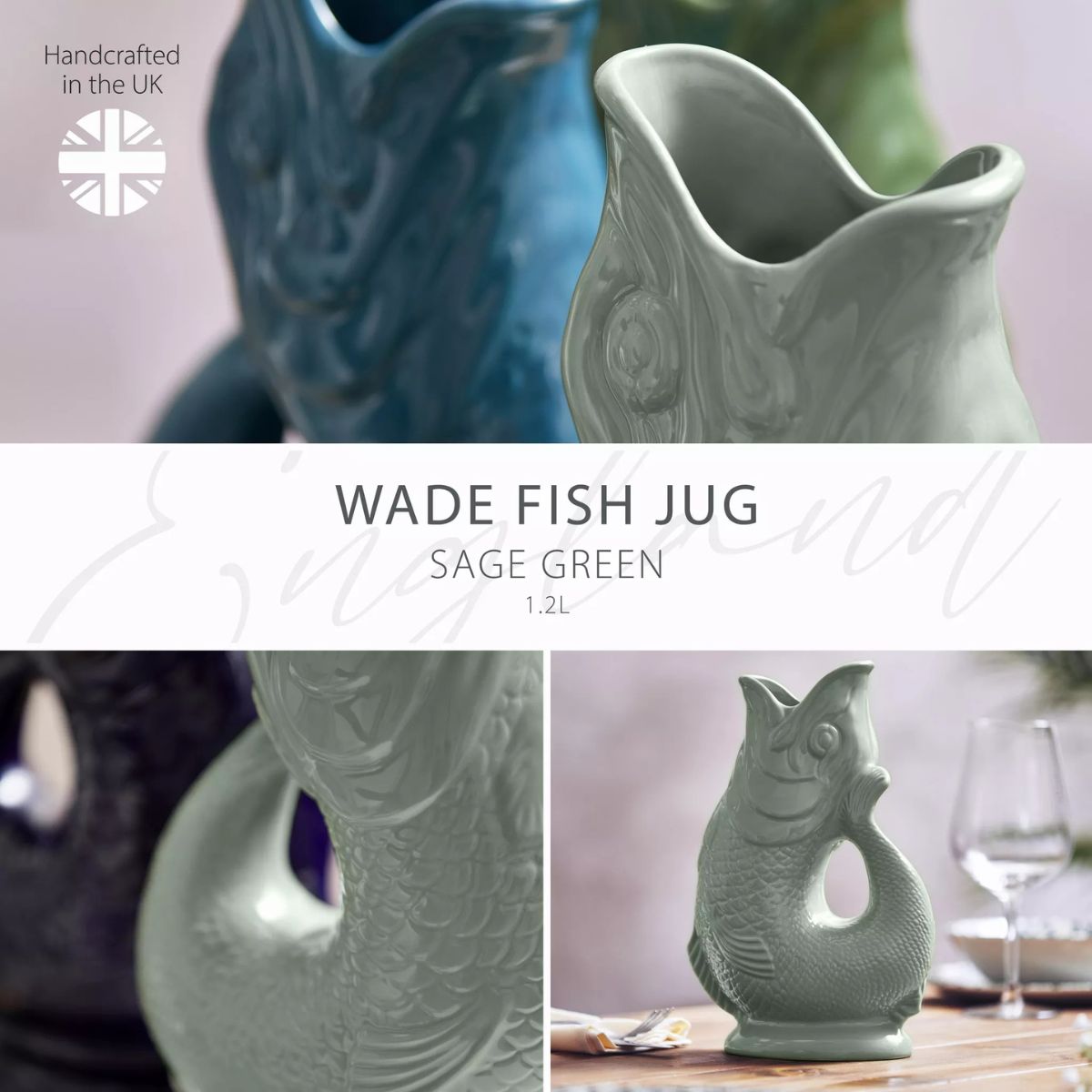 Wade Pottery Fish Jug Sage 1.2L | Minimax - made in UK