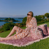 Kollab x Karen Walker Fringed Picnic Mat Animal Kingdom | Minimax - with a woman on a picnic
