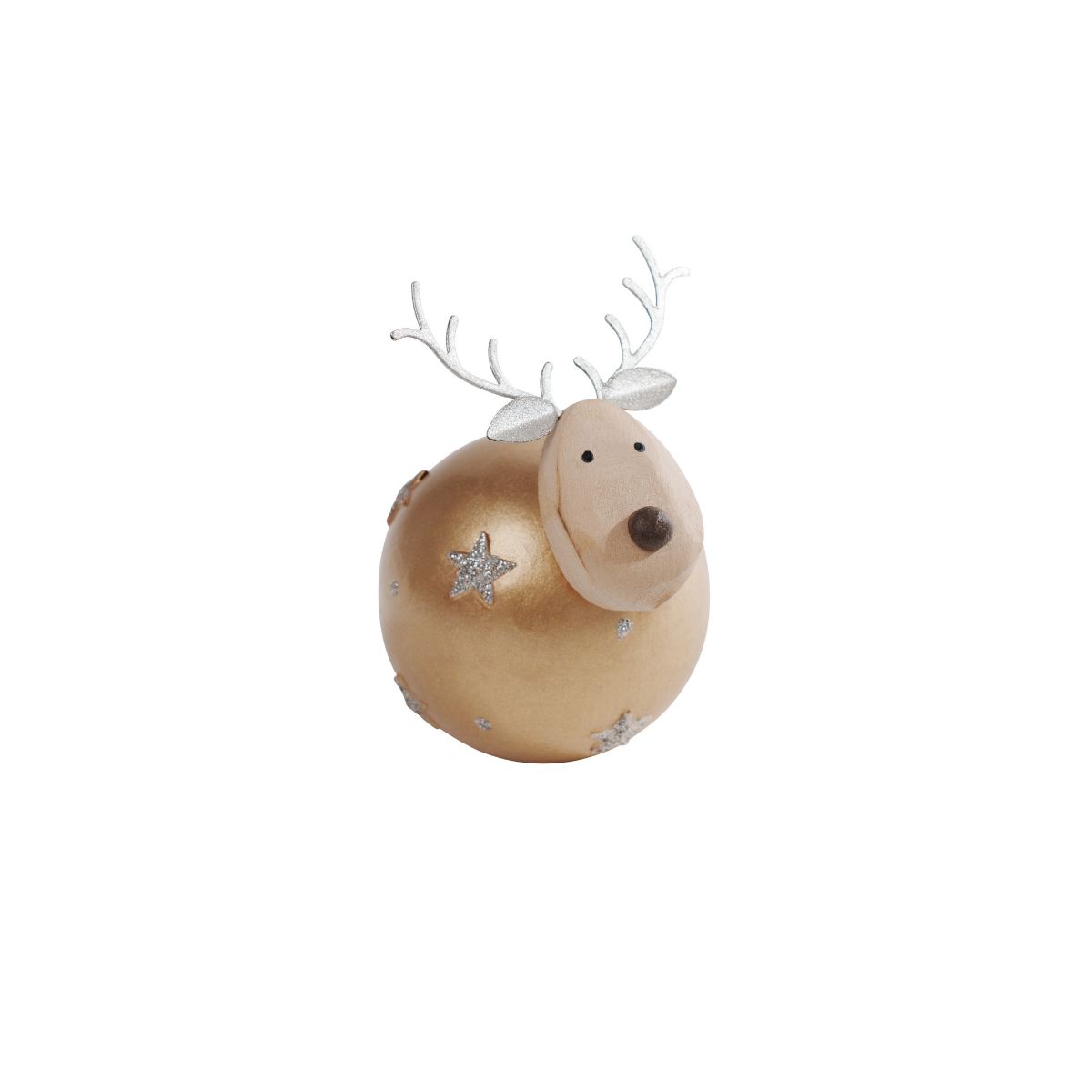 Noel Round Reindeer With Stars Gold Silver 9cm