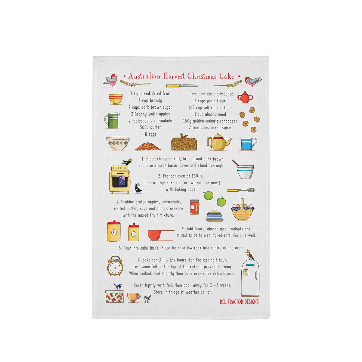 Red Tractor Designs Australian Harvest Christmas Cake Tea Towel 70x50cm