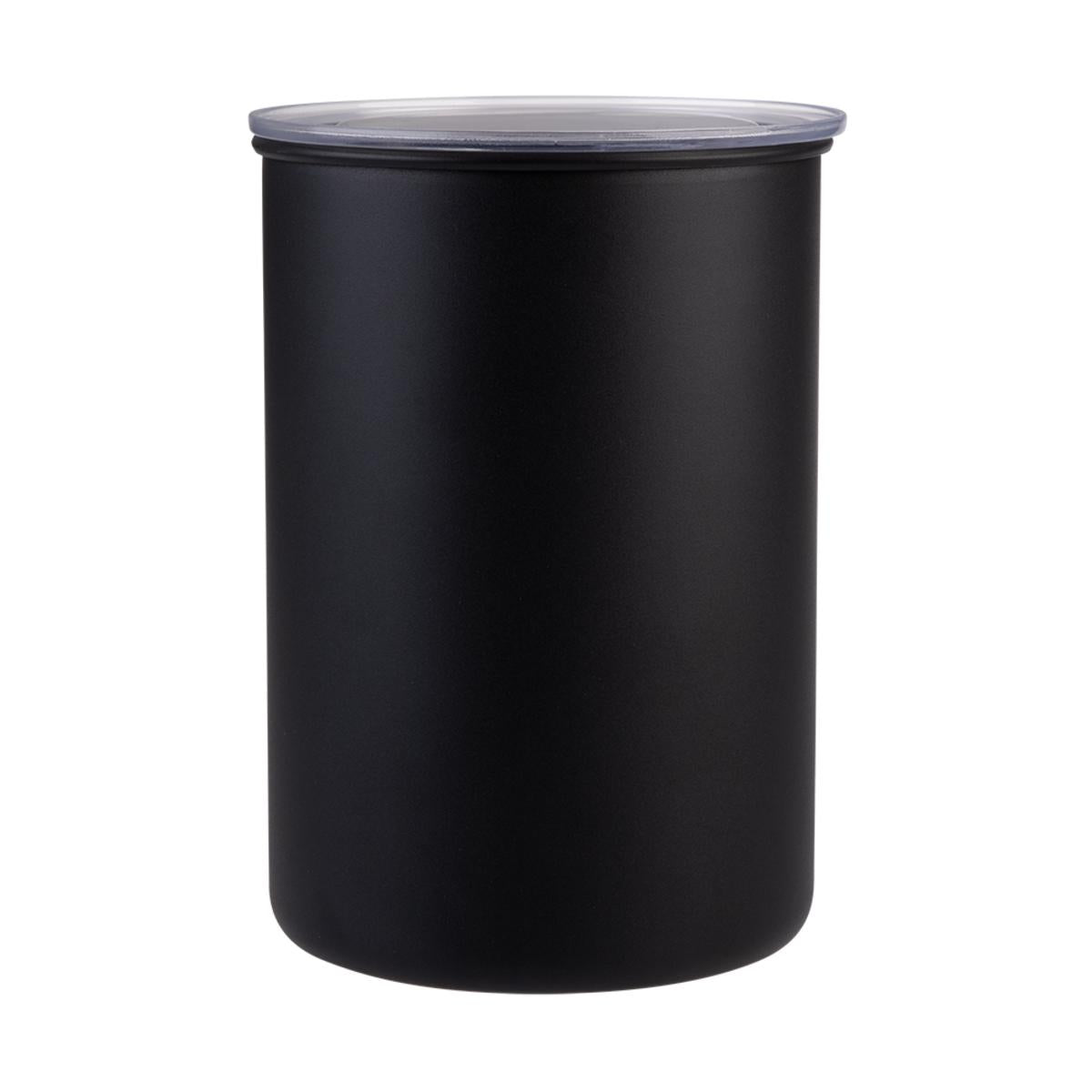 Casabarista Stainless Steel Vacuum Coffee Canister – sleek black airtight container with vacuum-sealed lid for keeping coffee fresh.