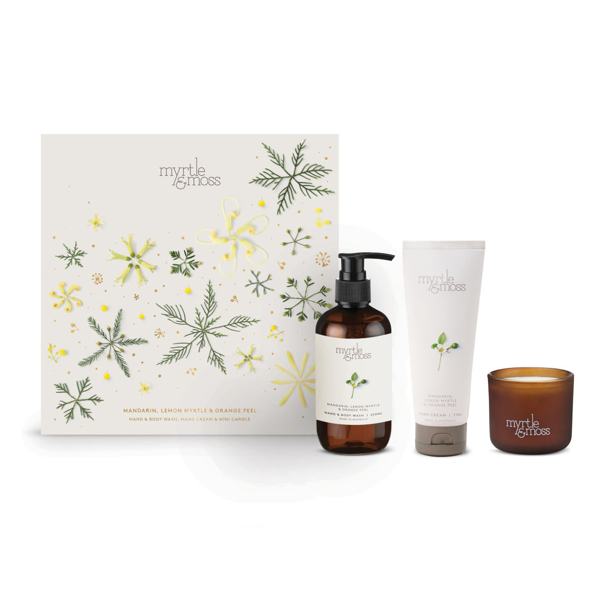 Myrtle and Moss Citrus Trio 2026 Hand and Body Wash, Hand Cream, Mini Candle Gift Set | Minimax
