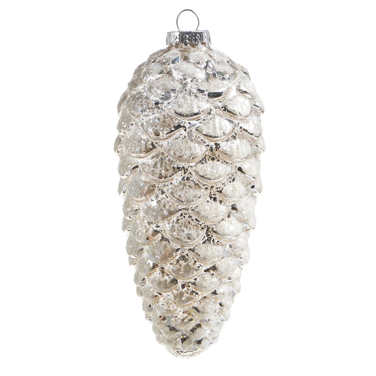 RAZ Glitter Pinecone Decoration White 14.5cm