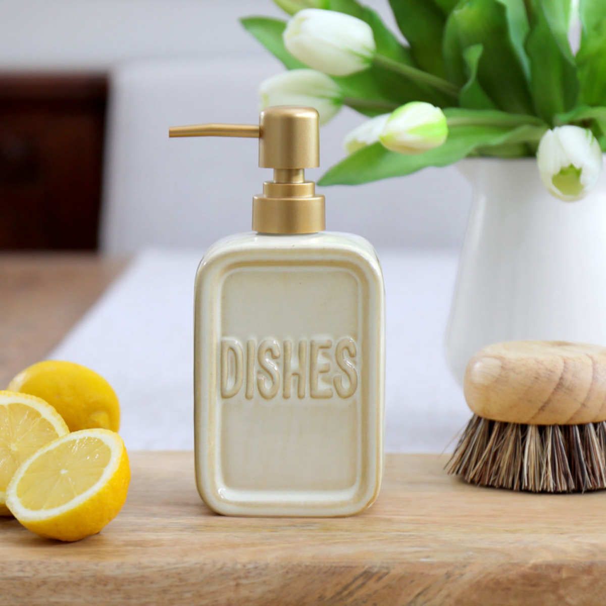 Elemental Dishes Ceramic Soap Dispenser Ivory 8.5x18cm | Minimax