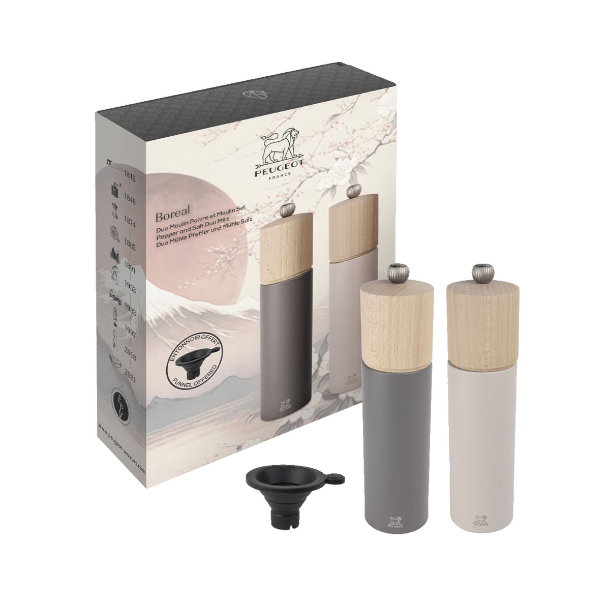 Peugeot Boreal Salt & Pepper Mill Pebble Grey/Petal Rose Set