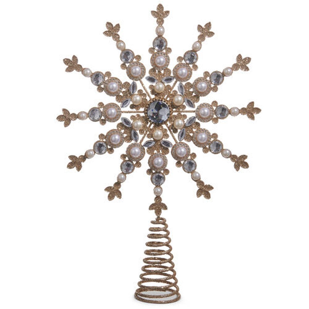 RAZ Jewel Pearl Star Tree Topper 34cm – elegant Christmas tree topper featuring jeweled accents and pearl details in star design.