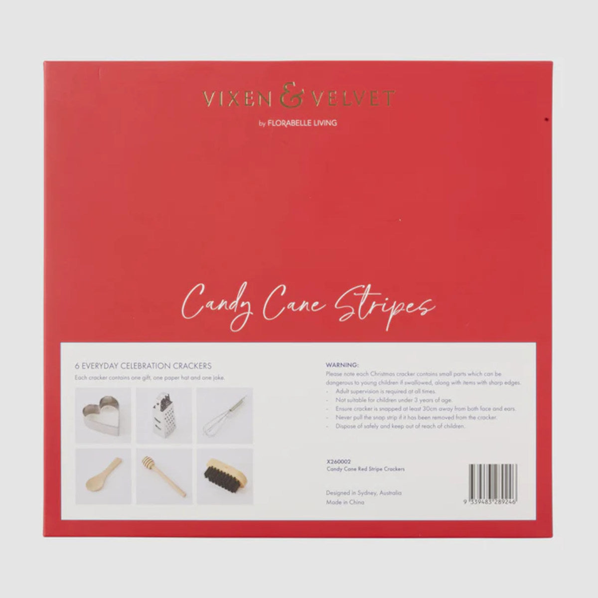 Vixen & Velvet Candy Cane Stripe Cracker  Red/White Set of 6 | Minimax
