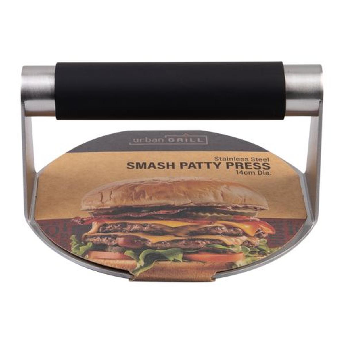 Urban Grill Smash Stainless Steel Patty Press 14cm – heavy-duty burger press with wide base for perfectly even smashed patties.