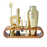 Davis & Waddell Cocktail Set with Acacia Stand Gold 10 piece