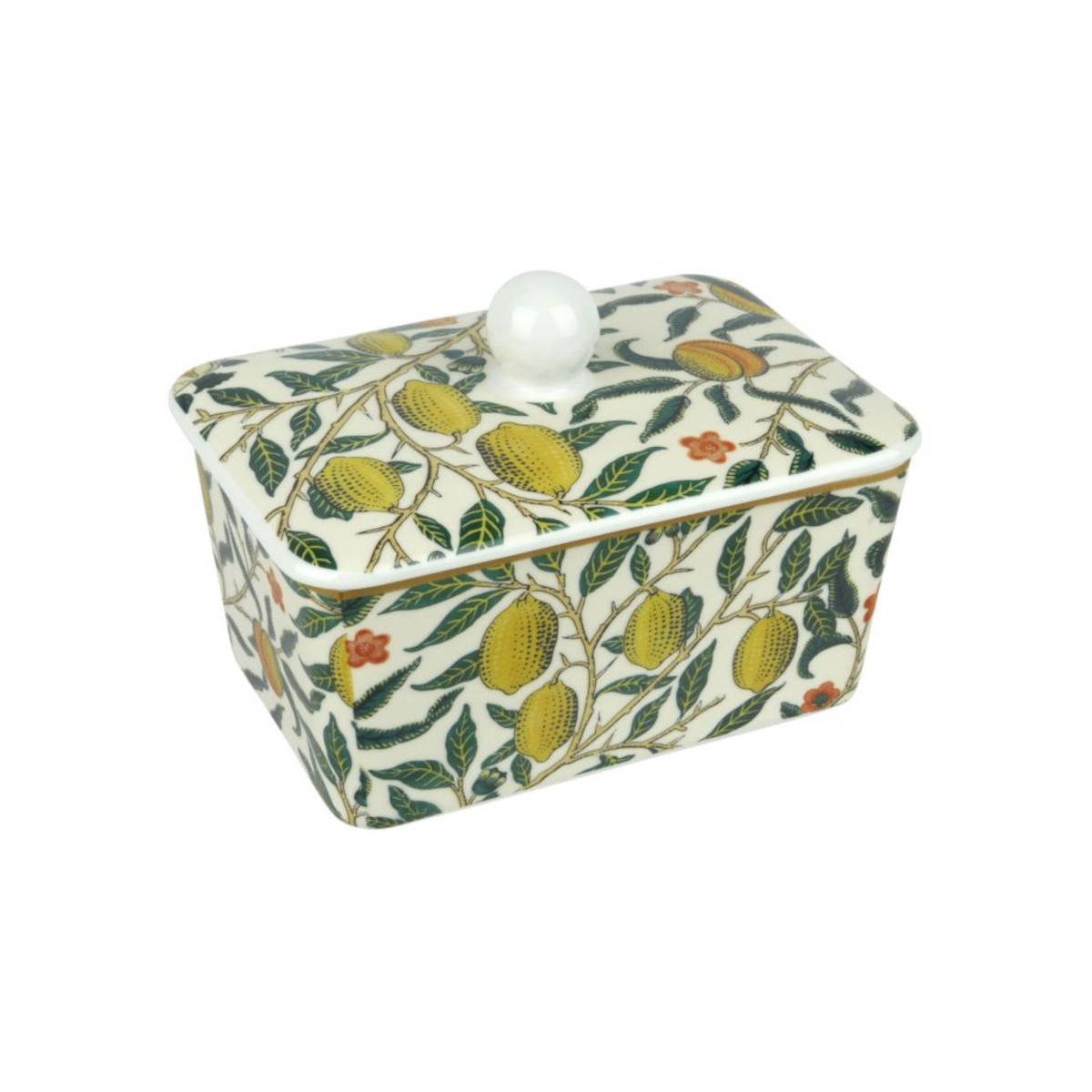 William Morris Fruits China Butter Dish 259g featuring vintage fruit and leaf pattern with lid