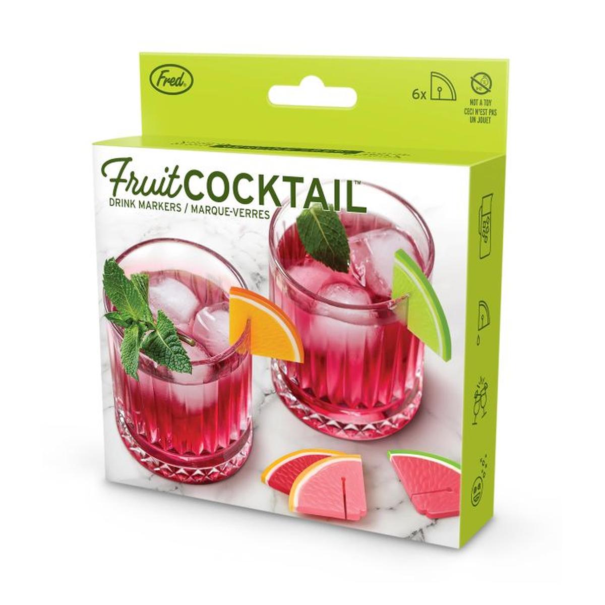 Fred Cocktail Drink Markers Set of 6 shaped like colourful fruit slices in assorted colours
