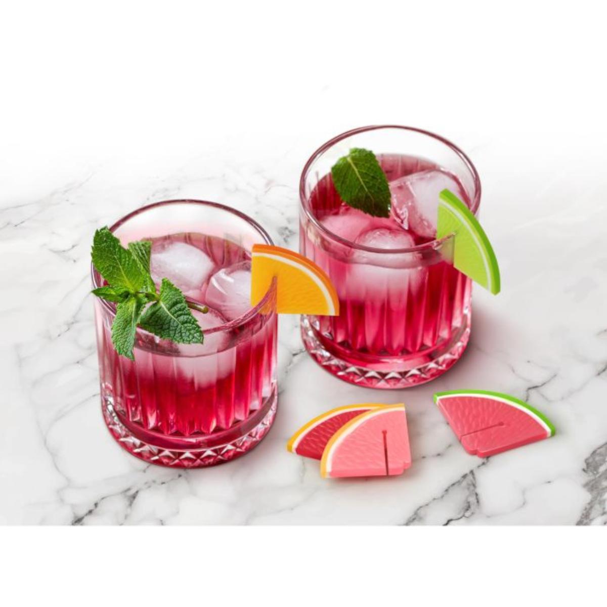Fred Cocktail Drink Markers Set of 6 shaped like colourful fruit slices in assorted colours