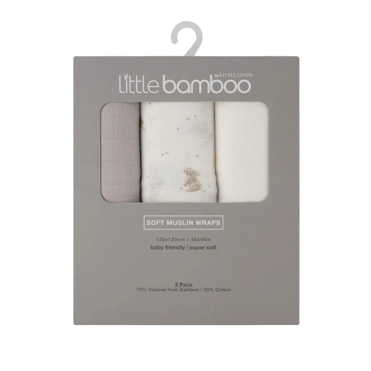 Little Bamboo Baby Muslin Wraps Stone Grey (Pack of 3) | Minimax