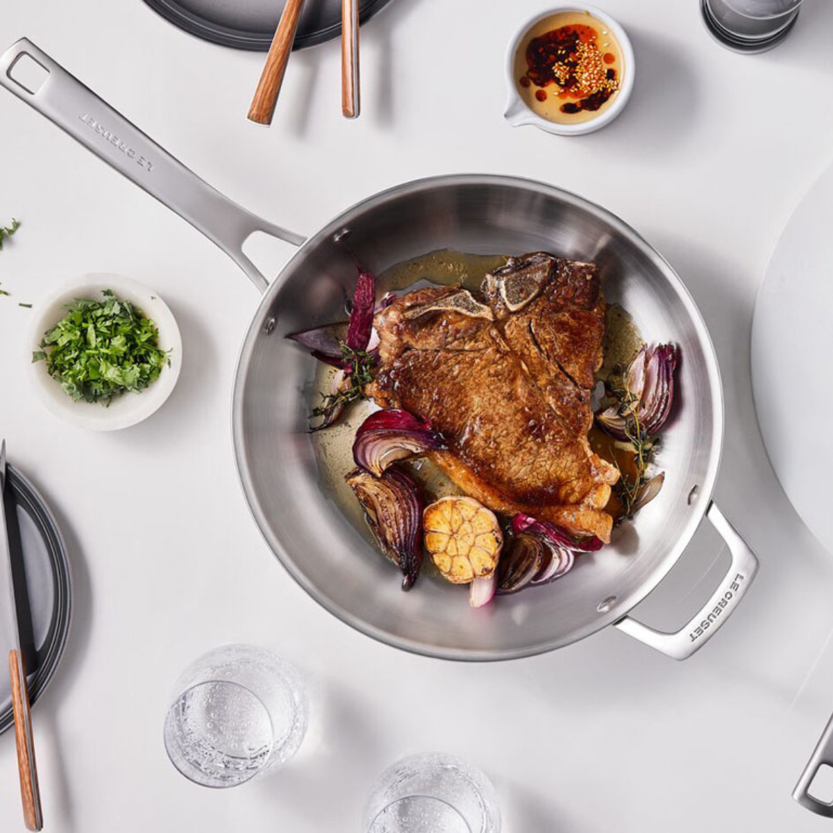 Le Creuset Essential 3-Ply Stainless Steel Frying Pan With Helper Handle 28cm