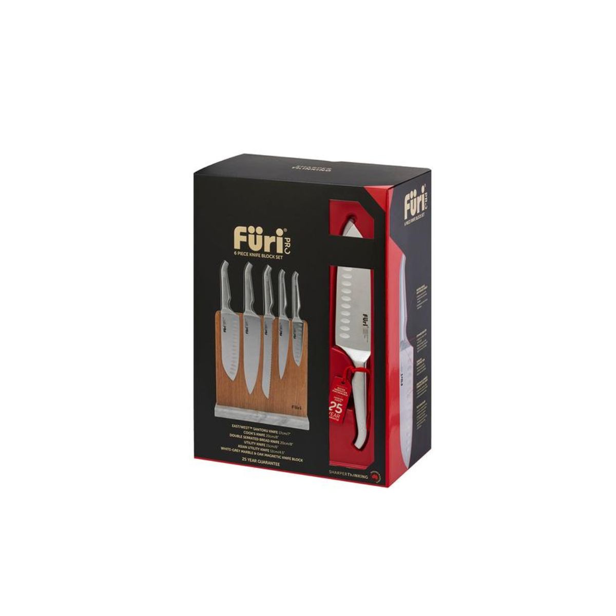Furi Magnetic Marble Knife Block White Oak Set of 6