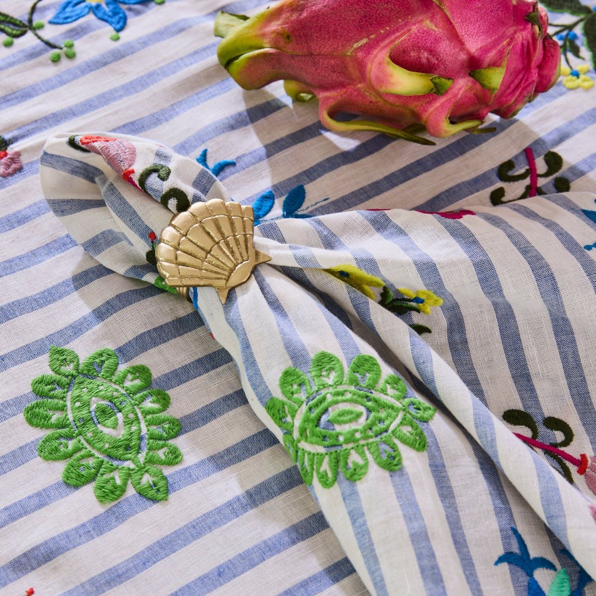 Kip&Co x Anna Spiro Malabar Floral Embroidered Napkin 45cm Set of 4