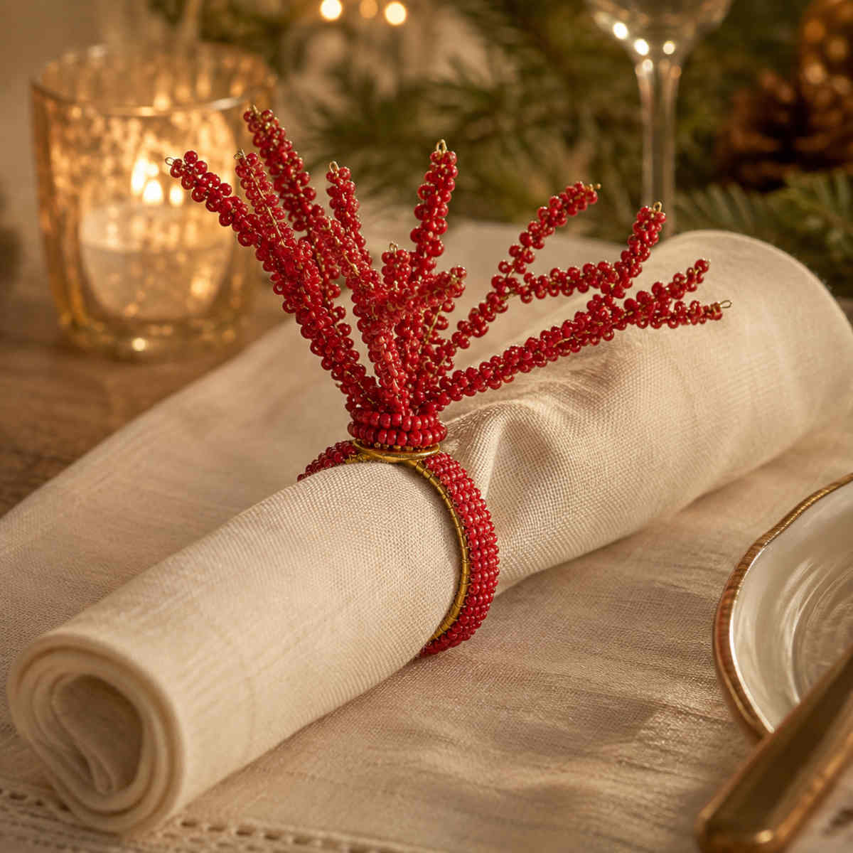 Florabelle Bead Coral Napkin Ring Red | Minimax