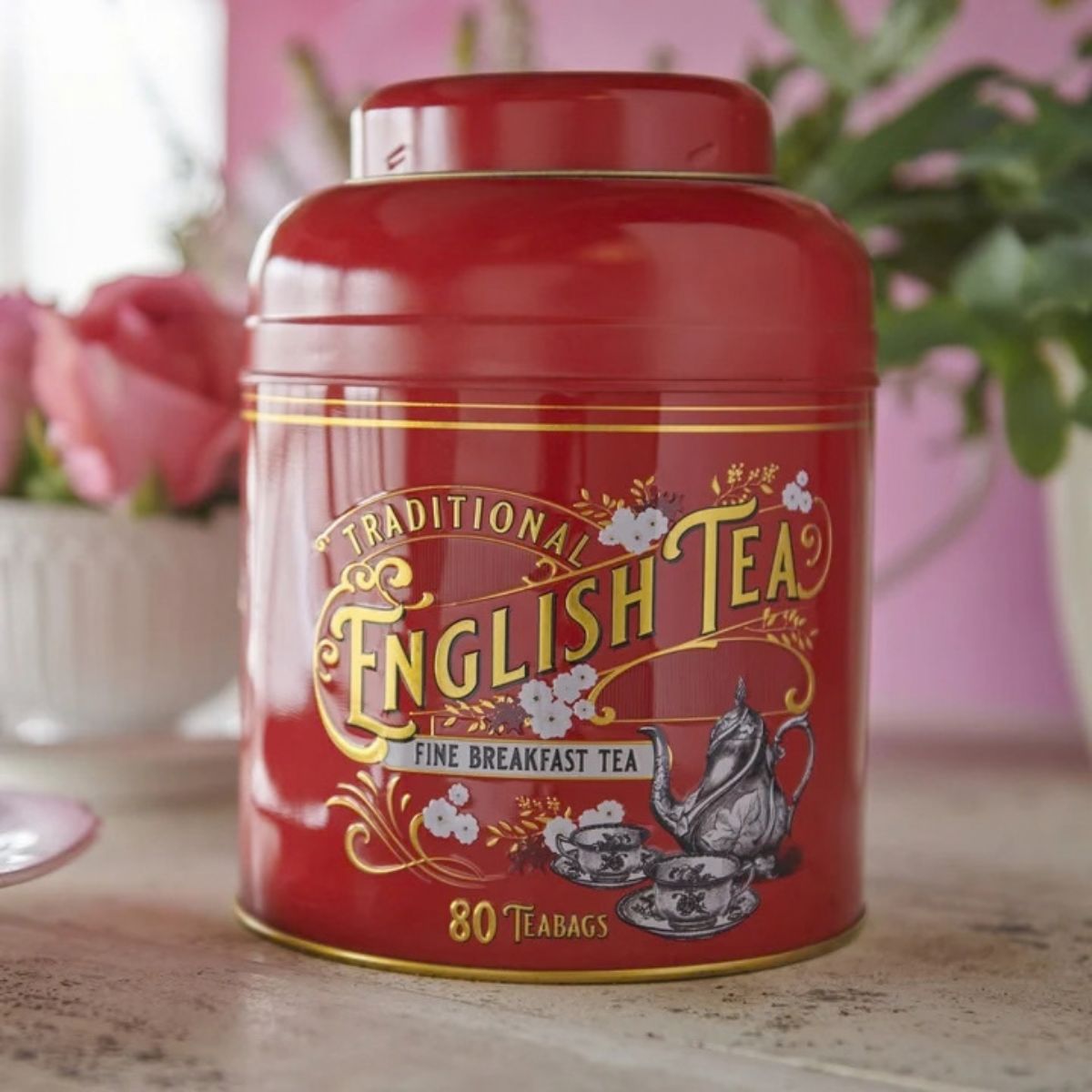 New English Teas Vintage Victorian English Breakfast Caddy Red 80 Teabags