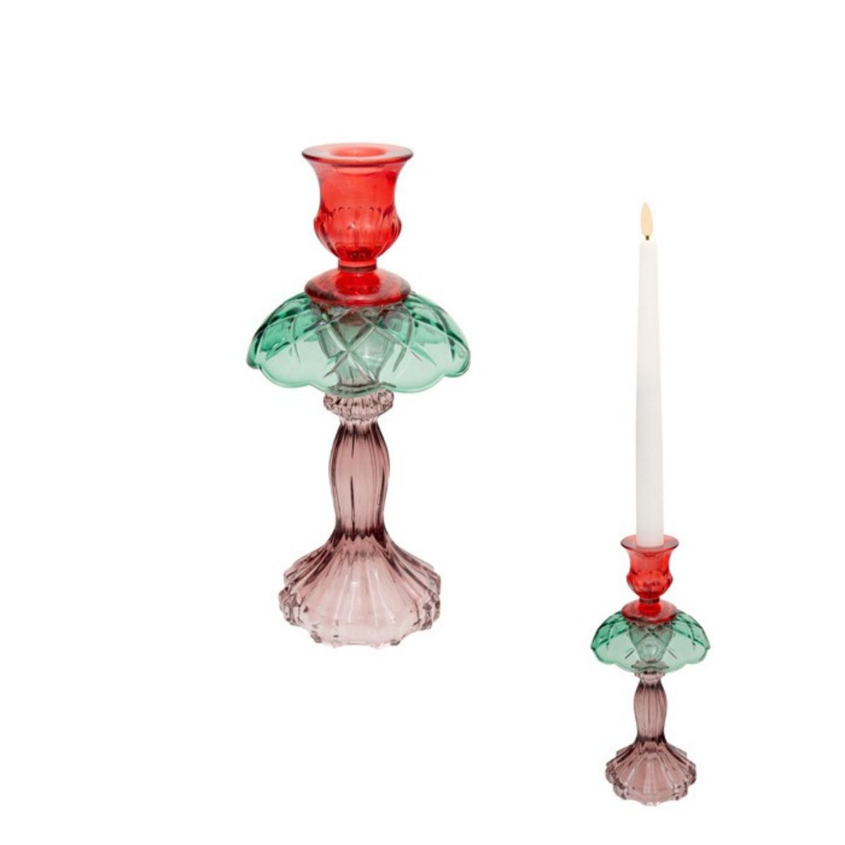 Swing Gifts Pemina Glass Candle Holder Red Green 23cm