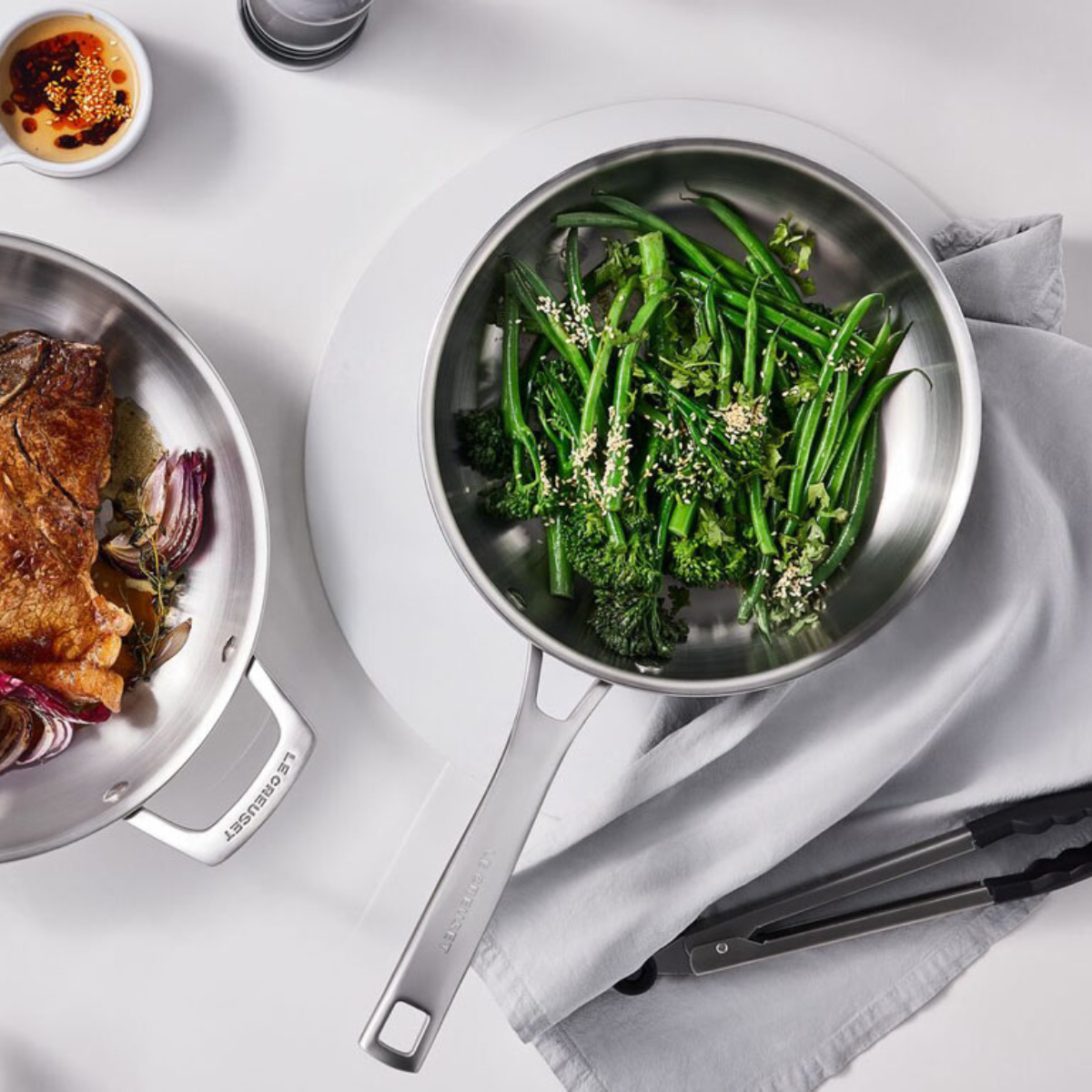 Le Creuset Essential 3-Ply Stainless Steel Frying Pan With Helper Handle 24cm