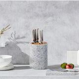 Furi Round Marble Knife Block White & Oak Set of 6