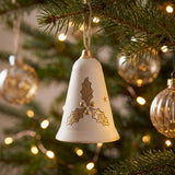 Noel Holly Hang Bell Christmas Decoration White/Gold 11cm