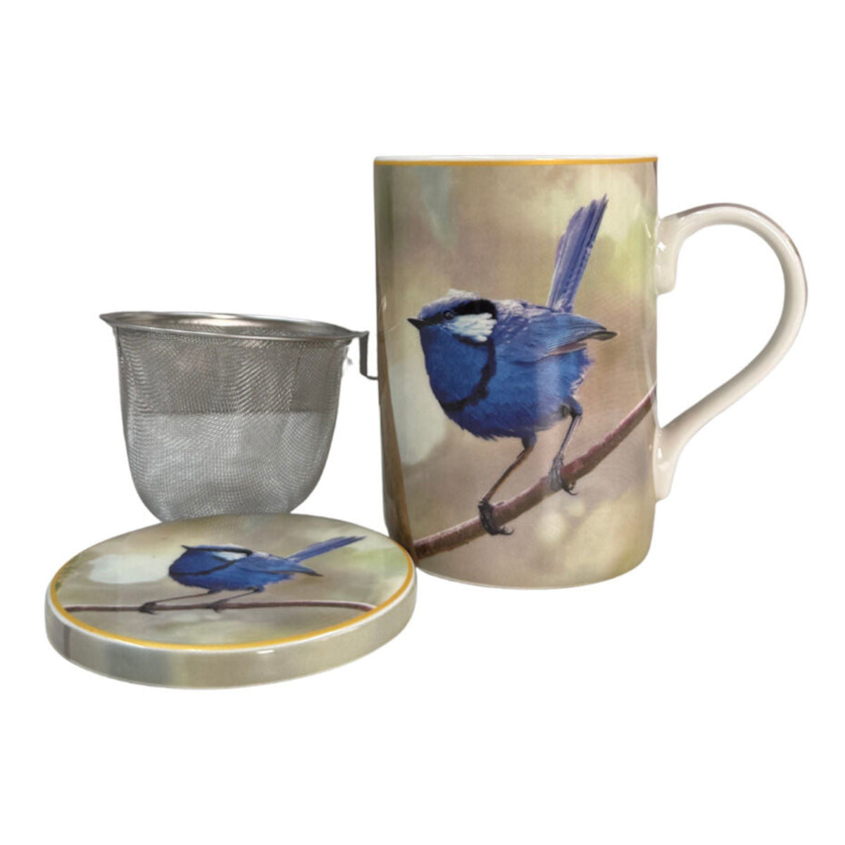 Heritage Wren Mug Coaster & Infuser Blue Set 3 Piece