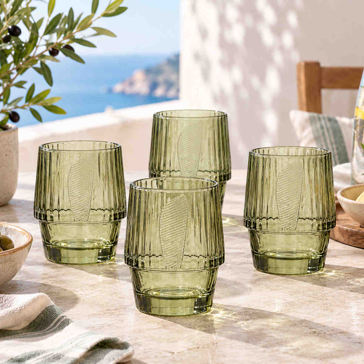 Assemble Frank Stackable Glass Olive 7x26.5cm (Set of 4)