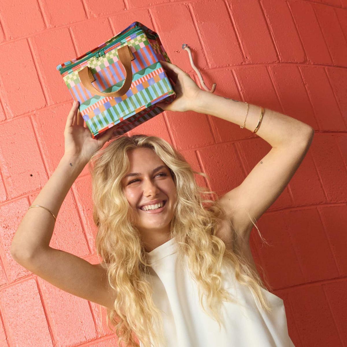 Kollab Lunch Box Blocks and Stripe | Minimax - with a woman holding